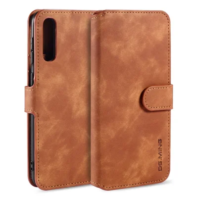 DG.MING Retro Style Wallet Leather Stand Case for Samsung Galaxy A50/A50s/A30s - Brown