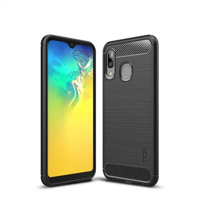 MOFI Carbon Fiber Brushed TPU Protective Phone Case for Samsung Galaxy A20e - Black