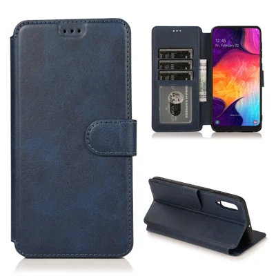 PU Leather + TPU Wallet Style Protection Phone Case for Samsung Galaxy A70 - Dark Blue