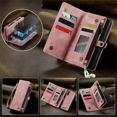 CASEME 008 Series for Samsung Galaxy A50 / A50s / A30s PU Leather Phone Case 2-in-1 Detachable Zipper Wallet Stand Cover - Pink