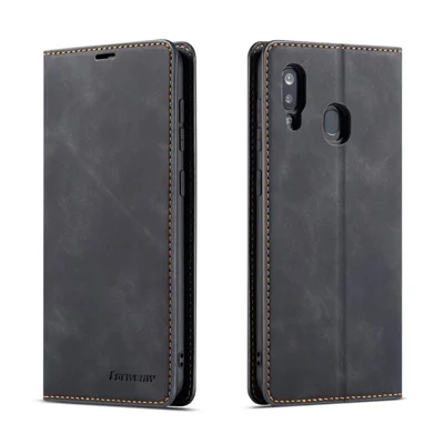 FORWENW Fantasy Series Silky Touch Leather Wallet Case for Samsung Galaxy A40 - Black