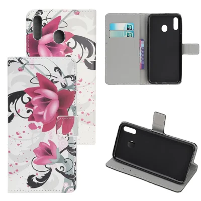 Pattern Printing Flip Leather Wallet Phone Case for Samsung Galaxy A20e - Kapok Flower