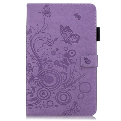 Butterflies Imprint PU Leather Wallet Stand Tablet Cover for Galaxy Tab A 10.1 (2019) SM-T515/ SM-T510 - Purple