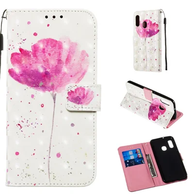 3D Painting Pattern Leather Phone Case with Card Wallet Slots for Samsung Galaxy A20e / A10e - Rose Flower