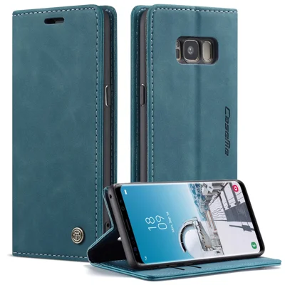 CASEME 013 Series Auto-absorbed Leather Wallet Stand Phone Case Cover for Samsung Galaxy S8 G950 - Blue