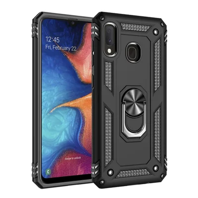 Hybrid PC TPU Kickstand Armor Phone Case Shell for Samsung Galaxy A20e - Black