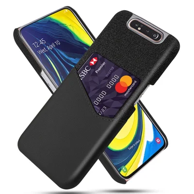 Phone Shell PC + PU + Cloth Back Cover Casing with Card Slot for Samsung Galaxy A80 / A90 - Black