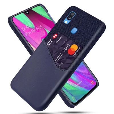 PC + PU + Cloth Hybrid Phone Back Cover Case with Card Slot for Samsung Galaxy A40 - Blue