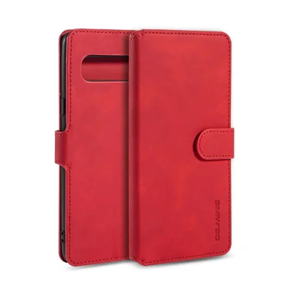 DG.MING Retro Style Leather Wallet Stand Shell Covering Case for Samsung Galaxy S10 5G - Red