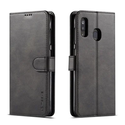 LC.IMEEKE Leather Wallet Stand Casing for Samsung Galaxy A20e - Black