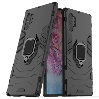 Cool Guard Ring Holder Kickstand PC+TPU Cell Case for Samsung Galaxy Note 10 Plus / 10 Plus 5G - Black