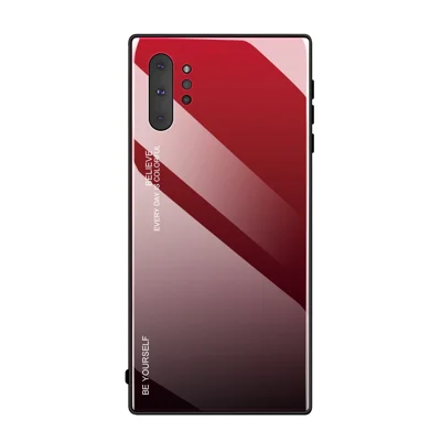 Gradient Color Glass + TPU Hybrid Cell Phone Case for Samsung Galaxy Note 10 Plus / 10 Plus 5G - Red / Black