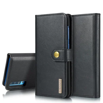 DG.MING Split Leather Phone Cover Shell for Samsung Galaxy A70 - Black