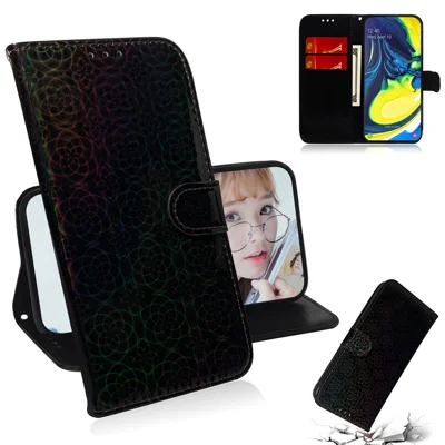 Voor Samsung Galaxy A80 / A90 Clean Color Flowerpatroon Portemonnee Stand Lederen Telefoonhoesje Beschermend Telefoonhoesje met Lanyard - Zwart