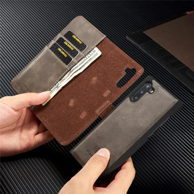 DG.MING Detachable Split Leather Wallet Cover + PC Hard Shell for Samsung Galaxy Note 10 / Note 10 5G - Grey