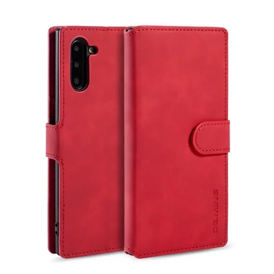 DG.MING Retro Style Leather Wallet Stand Case for Samsung Galaxy Note 10/Note 10 5G - Red