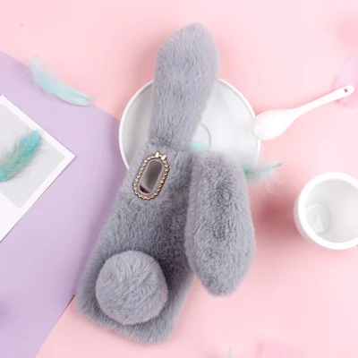 Rabbit Shape Fluffy Fur Coated TPU Phone Case for Samsung Galaxy A20e Cell Phone Accessory -  Light Grey