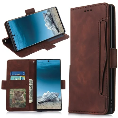 Leather Wallet Stand Phone Cover with Multiple Card Slots for Samsung Galaxy Note 10 Plus 5G/10 Plus - Coffee