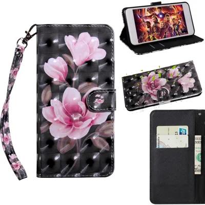 Printing Style Light Spot Decor Leather Wallet Phone Cover Shell for Samsung Galaxy A20s - Pink Flower