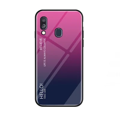 Gradient Color Tempered Glass + PC + TPU Combo Phone Case for Samsung Galaxy A40 - Rose/Dark Blue