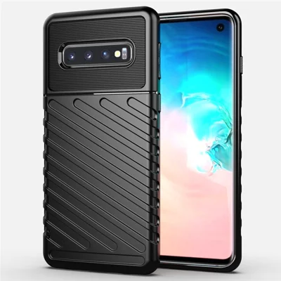 Thunder Series Twill Texture Soft TPU Back Phone Case for Samsung Galaxy S10 - Black