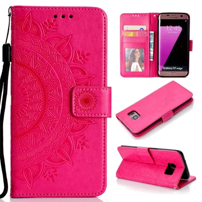 Imprint Flower lederen portemonnee-hoes voor Samsung Galaxy S7 edge SM-G935 - Roze