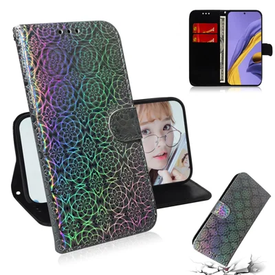 Pure Color Leather Phone Case with Wallet Stand for Samsung Galaxy A51 - Grey