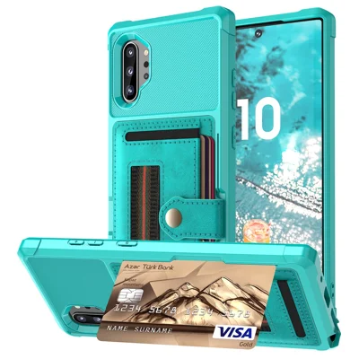 Phone Case with Card Slot and Elastic Finger Ring Strap Covering for Samsung Galaxy Note 10 Plus/10 Plus 5G - Baby Blue