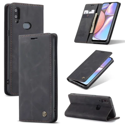 CASEME 013 Series Auto-absorbed Leather Wallet Case with Stand Phone Cover for Samsung Galaxy A10s - Black