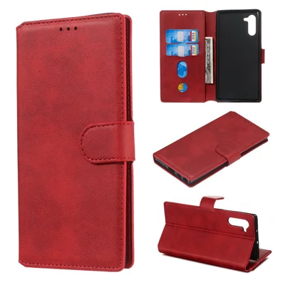Classic Wallet Leather Stand Phone Casing for Samsung Galaxy Note 10/Note 10 5G - Red