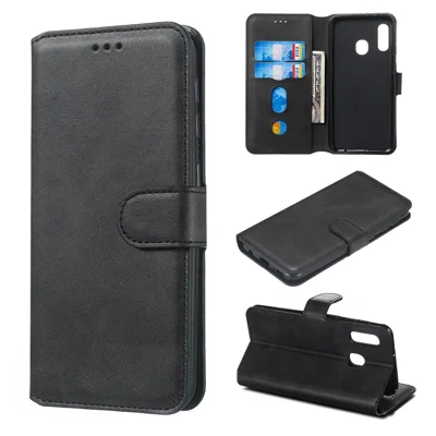 Classic Wallet Leather Stand Phone Protective Cover for Samsung Galaxy A20e - Black