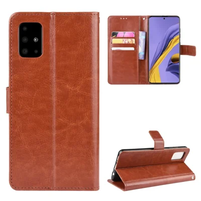 Crazy Horse Skin Wallet Leather Stand Case for Samsung Galaxy A51 - Brown