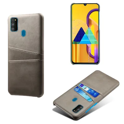 PU Leather Coated Plastic Case with Dual Card Slots for Samsung Galaxy M30s / M21 - Grey