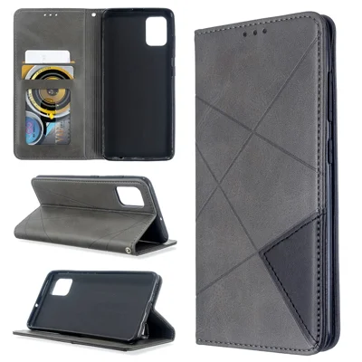 Geometric Pattern Leather Stand Case with Card Slots for Samsung Galaxy A51 - Grey