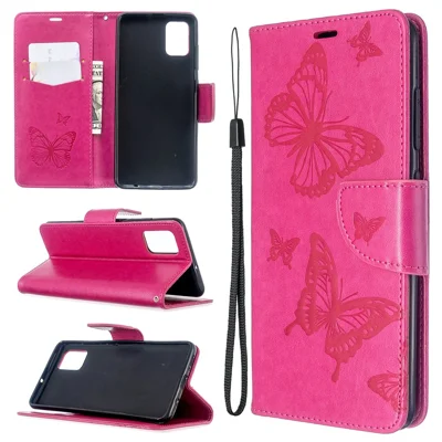 Imprint Butterfly Wallet Leather Stand Case for Samsung Galaxy A51 - Rose