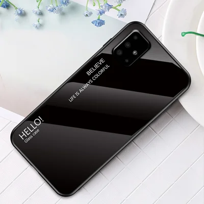 Gradient Color Tempered Glass + PC + TPU Hybrid Case for Samsung Galaxy A51 - Black