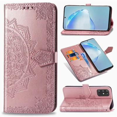 Reliëf Mandala Bloem Leren Hoesje voor Samsung Galaxy S20 Plus - Roze Goud