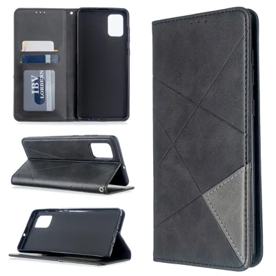 Geometric Pattern Stand Leather Case Card Holder Shell for Samsung Galaxy A71 A715 - Black