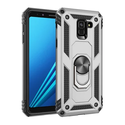 TPU+PC+Metaal telefoonhoes met standaard voor Samsung Galaxy A8 (2018) - Zilver