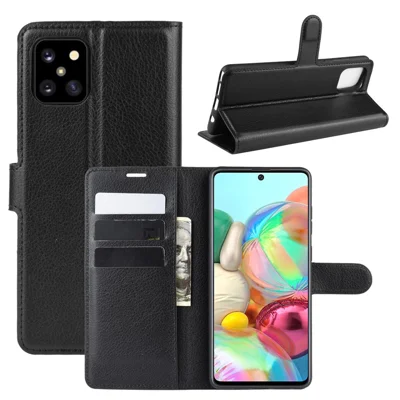Litchi Skin Wallet Flip Leather Case for Galaxy A81 / Note 10 Lite / M60s - Black