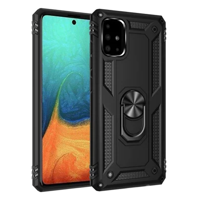 Hybrid Cover PC TPU Kickstand Armor Phone Case for Samsung Galaxy A71 - Black