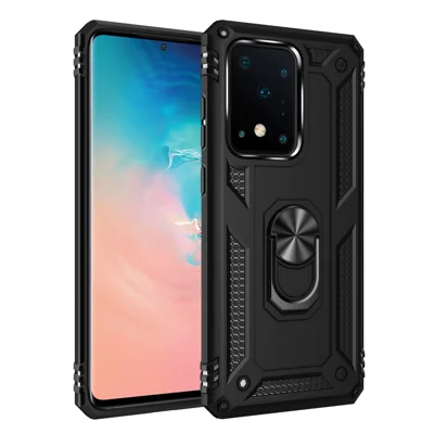 Hybrid PC TPU Kickstand Shell Armor Phone Casing for Samsung Galaxy S20 Ultra - Black