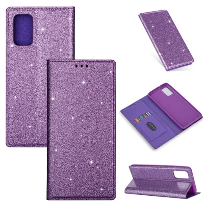 Flash Powder Auto-absorberad Läderskal med Ställfunktion till Samsung Galaxy S20 4G/S20 5G – Lila