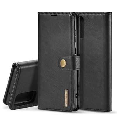 DG.MING Detachable 2-in-1 Split Leather Wallet Shell + PC Back Case for Samsung Galaxy S20 Ultra - Black