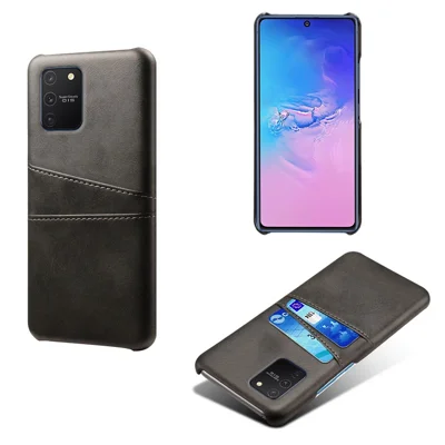KSQ con doppi slot per schede in pelle PU rivestita in PC duro per Samsung Galaxy A91/S10 Lite - Nero