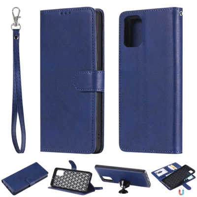 For Samsung Galaxy A71 Case 2 in 1 Detachable Magnetic Leather Wallet Mobile Cover with Strap - Blue