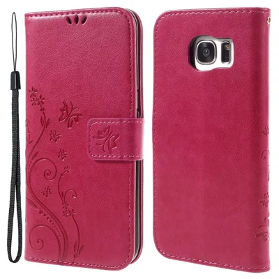 Vlinder portemonnee lederen beschermhoes voor Samsung Galaxy S7 edge G935 met handige riem - Rood