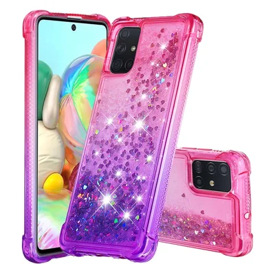 Gradient Glitter Powder Quicksand TPU Cell Phone Case for Samsung Galaxy A71 - Rose/Purple