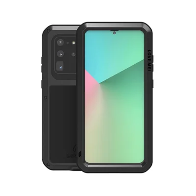LOVE MEI Shockproof Mobile Phone Covering Dust-proof Silicone+Metal Phone Shell for Samsung Galaxy S20 Ultra - Black