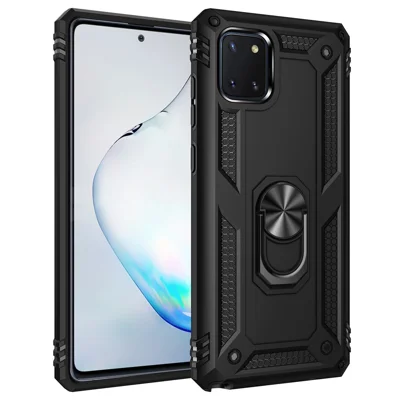 PC TPU Combo Kickstand Armor Cell Phone Cover for Samsung Galaxy A81/Note 10 Lite/M60S - Black
